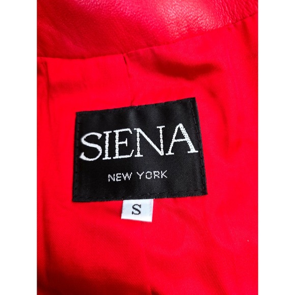 VTG Siena New York Red Leather Swing Coat Mandarin Collar 2 Gold Buttons Small - Picture 7 of 12